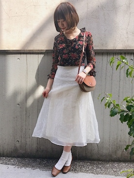 「シフォンスカート」｜古着屋RAINBOWさん（レディース・155cm）の春コーディネート