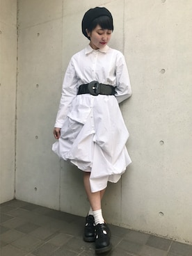 「アイテム（シャツワンピース、ホワイト系）」を使った、古着屋RAINBOWさん（レディース・155cm）の春コーディネート