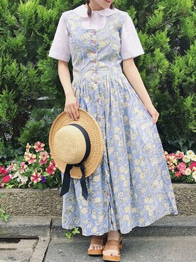 「丸襟ブラウス」｜古着屋RAINBOWさん（レディース・155cm）の夏コーディネート