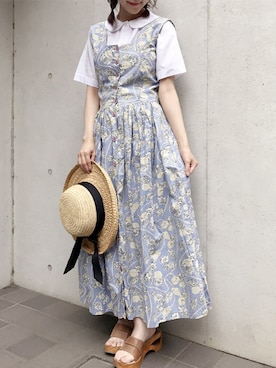 「丸襟」｜古着屋RAINBOWさん（レディース・155cm）の夏コーディネート