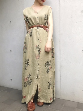 「アイテム（ワンピース/ドレス、グリーン系）」を使った、古着屋RAINBOWさん（レディース・155cm）の夏コーディネート