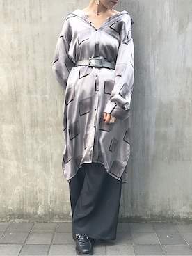 「アイテム（シャツワンピース、シルバー系）」を使った、古着屋RAINBOWさん（レディース・155cm）の秋コーディネート