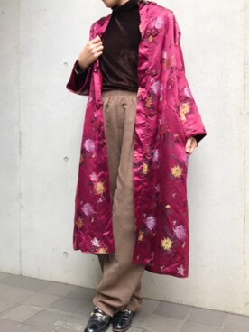 「刺繍」｜「アイテム（ダウンジャケット/コート）」を使った、古着屋RAINBOWさん（レディース・155cm）の秋コーディネート