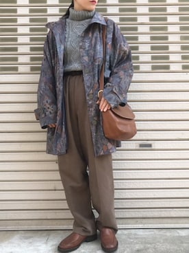 「くすみカラー」｜古着屋RAINBOWさん（レディース・155cm）の冬コーディネート