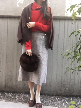 「膝丈スカート」｜古着屋RAINBOWさん（レディース・155cm）の冬コーディネート