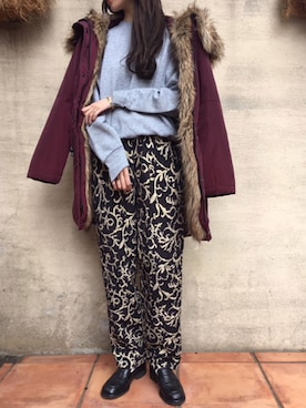 「アイテム（ダウンジャケット/コート、レッド系）」を使った、古着屋RAINBOWさん（レディース・155cm）の冬コーディネート