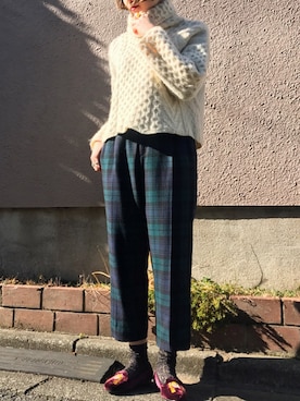 「フィッシャーマンニット」｜古着屋RAINBOWさん（レディース・155cm）の冬コーディネート