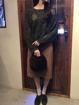 「ドット柄」｜古着屋RAINBOWさん（レディース・155cm）の冬コーディネート