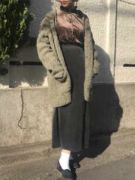 「ロングカーディガン」｜古着屋RAINBOWさん（レディース・155cm）の冬コーディネート