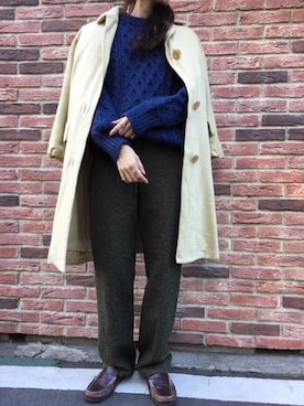 「フィッシャーマンニット」｜古着屋RAINBOWさん（レディース・155cm）の冬コーディネート