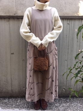 「キャミソールワンピ」｜「アイテム（ワンピース/ドレス）」を使った、古着屋RAINBOWさん（レディース・155cm）の冬コーディネート