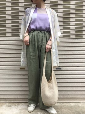 「サマーニット」｜「アイテム（その他アウター）」を使った、古着屋RAINBOWさん（レディース・155cm）の春コーディネート
