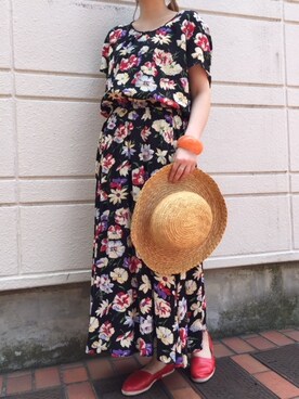 「ストローハット」｜古着屋RAINBOWさん（レディース・155cm）の夏コーディネート