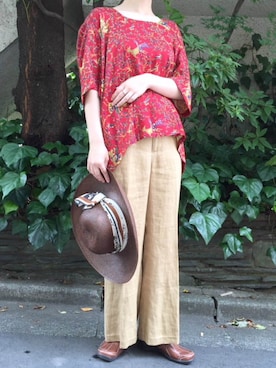 「アイテム（その他トップス、レッド系）」を使った、古着屋RAINBOWさん（レディース・155cm）の夏コーディネート