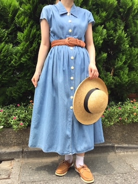 「メッシュベルト」｜「アイテム（ワンピース/ドレス）」を使った、古着屋RAINBOWさん（レディース・155cm）の夏コーディネート