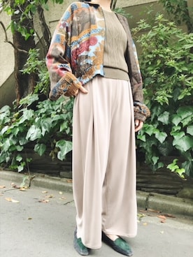 「ノースリーブニット」｜「アイテム（ブルゾン）」を使った、古着屋RAINBOWさん（レディース・155cm）の秋コーディネート