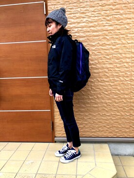 「THE NORTH FACE（ザノースフェイス）のアイテム（マウンテンパーカー、ブラック系）」を使った、かなさん（レディース・158cm）の冬コーディネート