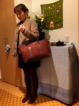 「HERMES（エルメス）のアイテム（トートバッグ、ブラウン系）」を使った、かなさん（レディース・158cm）の冬コーディネート