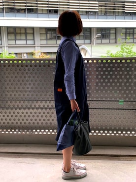 「GYMPHLEX（ジムフレックス）のアイテム（シャツ/ブラウス、ブルー系）」を使った、かなさん（レディース・158cm）の春コーディネート