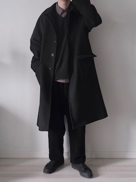 「SLICK（スリック）のアイテム（ステンカラーコート）」を使った、平(taira)さん（メンズ・167cm）の冬コーディネート