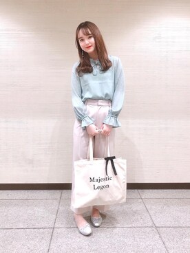 「MAJESTIC LEGON（マジェスティックレゴン）のタイニーハートブラウス（シャツ/ブラウス）」を使った、マジェスティックレゴン横浜ジョイナス店スタッフさん（レディース・160cm）の春コーディネート