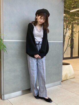 「新作」｜「アイテム（ハンチング/ベレー帽）」を使った、マジェスティックレゴン横浜ジョイナス店スタッフさん（レディース・160cm）の秋コーディネート