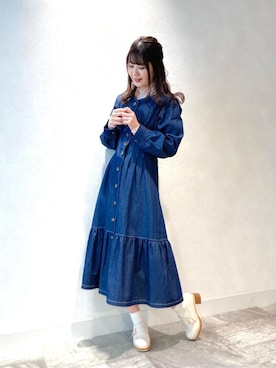 「デニムワンピ」｜マジェスティックレゴン横浜ジョイナス店スタッフさん（レディース・160cm）の冬コーディネート
