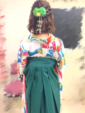 「ハーフアップ」｜「アイテム（浴衣）」を使った、chiさん（レディース・163cm）の春コーディネート