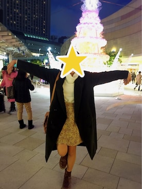 「モスグリーン」｜「アイテム（チェスターコート）」を使った、しめじさん（レディース・163cm）の冬コーディネート