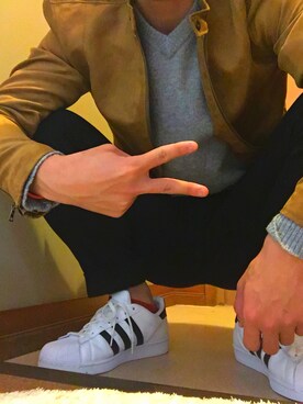 「GU（ジーユー）のアイテム（ブルゾン、ブラウン系）」を使った、ゆーきんきんさん（メンズ・167cm）の秋コーディネート