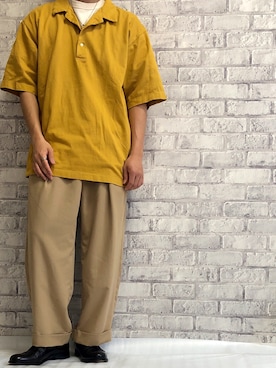 「INHERIT（インヘリット）のアイテム（スラックス）」を使った、tetouさん（メンズ・165cm）の春コーディネート