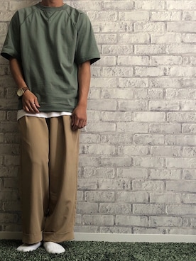 「INHERIT（インヘリット）のアイテム（スラックス）」を使った、tetouさん（メンズ・165cm）の夏コーディネート