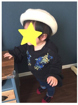「ミカヅキモモコ（ミカヅキモモコ）のアイテム（ハンチング/ベレー帽）」を使った、wakabaさん（キッズ・70cm）の秋コーディネート