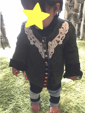 「Moujonjon（ムージョンジョン）のアイテム（デニムパンツ）」を使った、wakabaさん（キッズ・70cm）の冬コーディネート