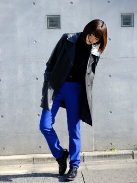 ライダースジャケットを使った 青パンツ の人気ファッションコーディネート Wear