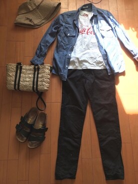 「BIRKENSTOCK（ビルケンシュトック）のARIZONA/アリゾナ ホワイト (UNISEX)（サンダル）」を使った、junjunさん（レディース・157cm）の春コーディネート