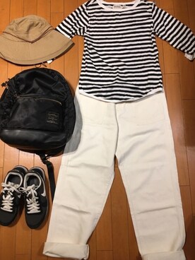 「フェリシモ（フェリシモ）のアイテム（帽子）」を使った、junjunさん（レディース・157cm）の秋コーディネート