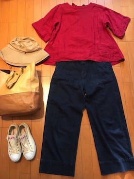 「フェリシモ（フェリシモ）のアイテム（帽子）」を使った、junjunさん（レディース・157cm）の秋コーディネート