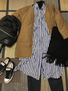 「ZOZO（ゾゾ）のスリムテーパードデニムパンツ［WOMEN］（デニムパンツ）」を使った、junjunさん（レディース・157cm）の冬コーディネート