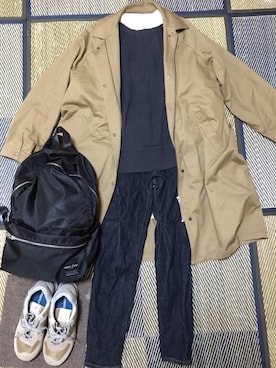 「ボーイッシュ」｜「アイテム（ステンカラーコート）」を使った、junjunさん（レディース・157cm）の春コーディネート