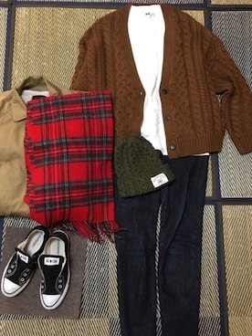 「ZOZO（ゾゾ）のスリムテーパードデニムパンツ［WOMEN］（デニムパンツ）」を使った、junjunさん（レディース・157cm）の冬コーディネート