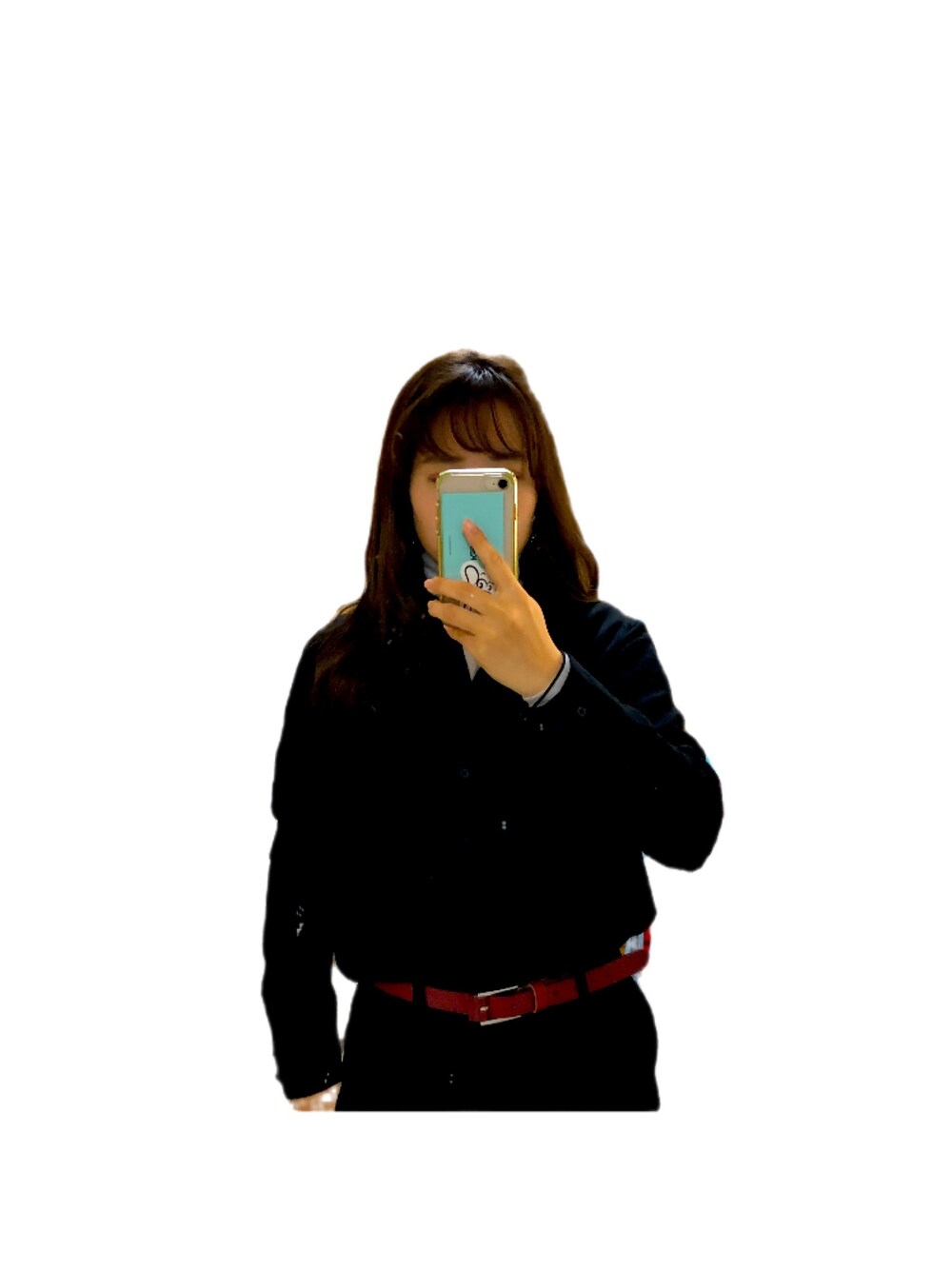 「黒コーデ、赤、ユニクロコーデ、外国人風、大学生」｜「UNIQLOのレーヨンエアリーブラウス（長袖）（シャツ/ブラウス、ブラック系）」を使った、胡椒さん（レディース・158cm）の冬コーディネートの1枚目の写真