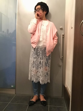 「ベレー帽推奨委員会」｜「アイテム（その他アウター）」を使った、サオルさん（レディース・153cm）の春コーディネート