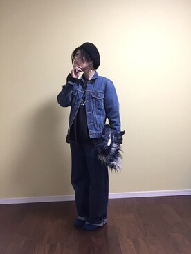 「ベレー帽推奨委員会」｜「アイテム（デニムジャケット）」を使った、サオルさん（レディース・153cm）の春コーディネート