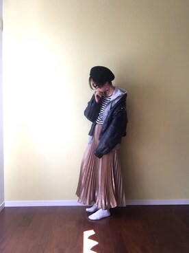 「ベレー帽推奨委員会」｜「アイテム（ブルゾン）」を使った、サオルさん（レディース・153cm）の春コーディネート