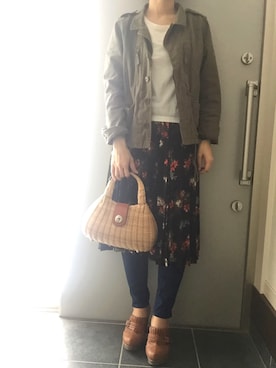 「Heather（ヘザー）のアイテム（ミリタリージャケット）」を使った、サオルさん（レディース・153cm）の春コーディネート