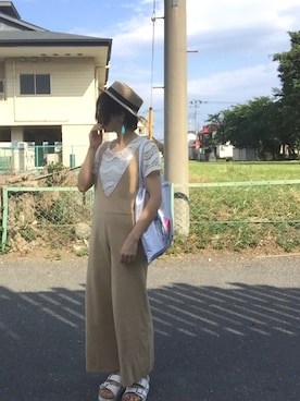 「アイテム（つなぎ/オールインワン、ベージュ系）」を使った、サオルさん（レディース・153cm）の夏コーディネート