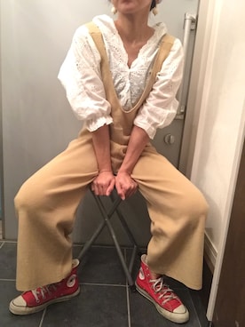 「アイテム（つなぎ/オールインワン、ベージュ系）」を使った、サオルさん（レディース・153cm）の夏コーディネート