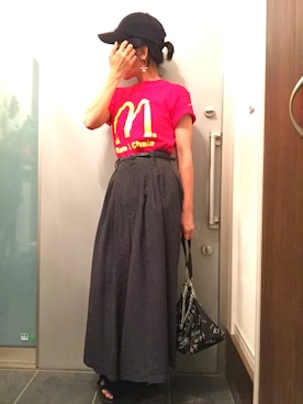 「マクドナルド」｜「アイテム（帽子）」を使った、サオルさん（レディース・153cm）の夏コーディネート