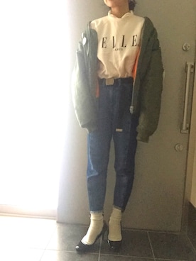「白靴下」｜「アイテム（その他アウター）」を使った、サオルさん（レディース・153cm）の秋コーディネート